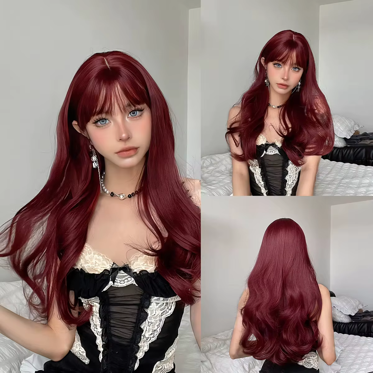 Perruque synthétique rose avec grandes vagues pour fête d'Halloween, perruque de cosplay, perruque q