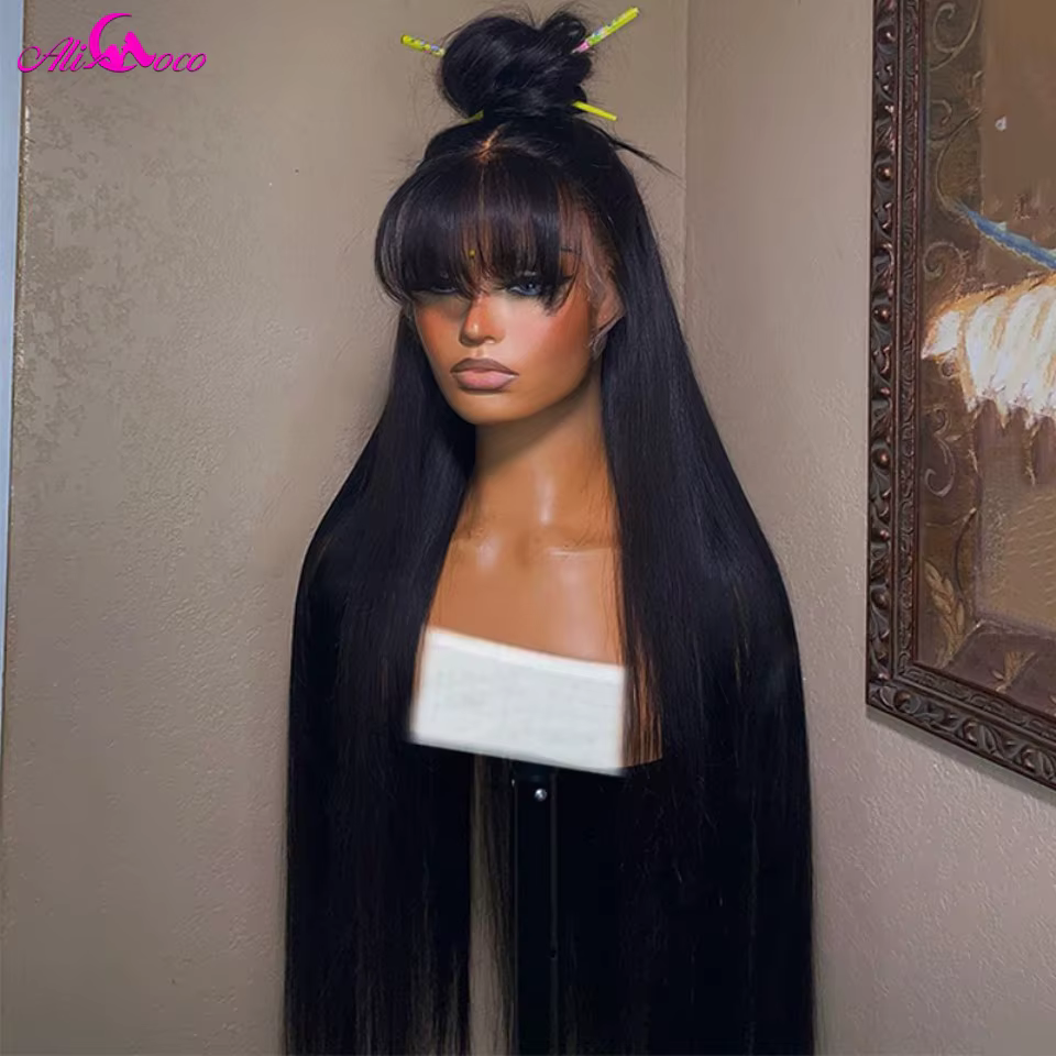 Perruque Lace Frontal Wig naturelle lisse, blond miel, 13x4, 13x6, avec frange, pour femmes, 5x5, po