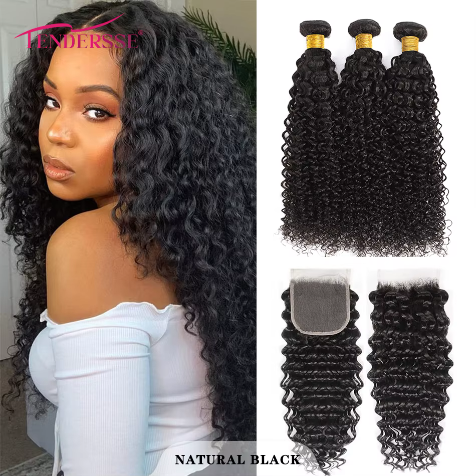 12A 100% cheveux humains mongol crépus bouclés paquets avec fermeture Afro bohème bouclés crépus bou
