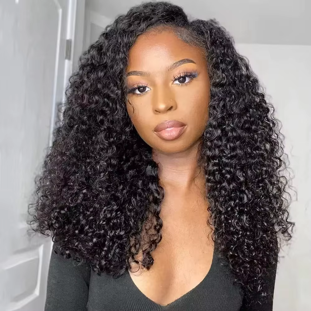 Perruque V-Part Deep Wave 40 pouces en cheveux humains, sans colle, densité 200, bouclée crépue, san