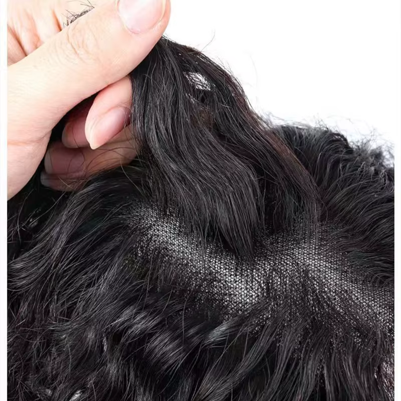 Topper de cheveux humains bouclés pour femme, cheveux raides, clips naturels, fait à la main, filet 