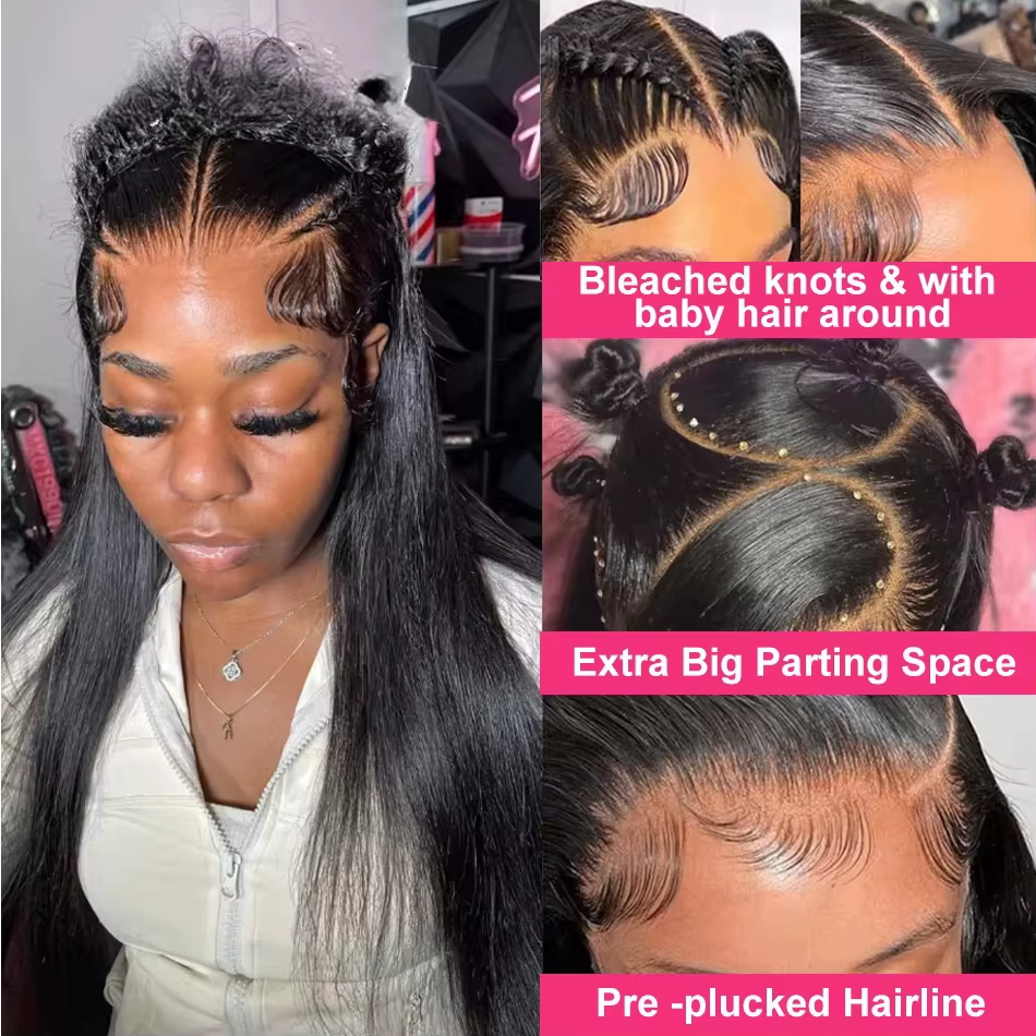 Perruque Full Lace Wig naturelle brésilienne lisse, cheveux lisses, densité 250, pre-plucked, 360 HD