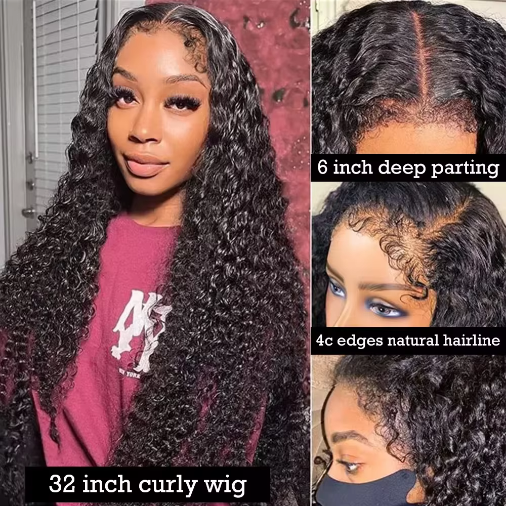 4C bords bébé cheveux dentelle perruques vague d'eau 13x6 HD dentelle frontale perruque 100% cheveux