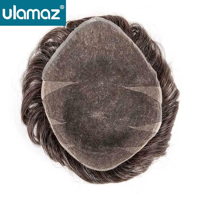 Premier suisse dentelle toupet Ultra délicat AIR-Lace mâle prothèse de cheveux 80% densité homme per