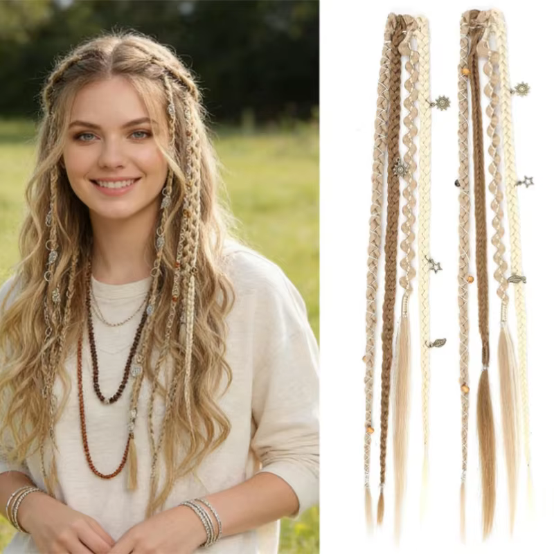 Perruque avec 4 petites tresses et extensions de cheveux pour femmes, accompagnée de tresses synthét