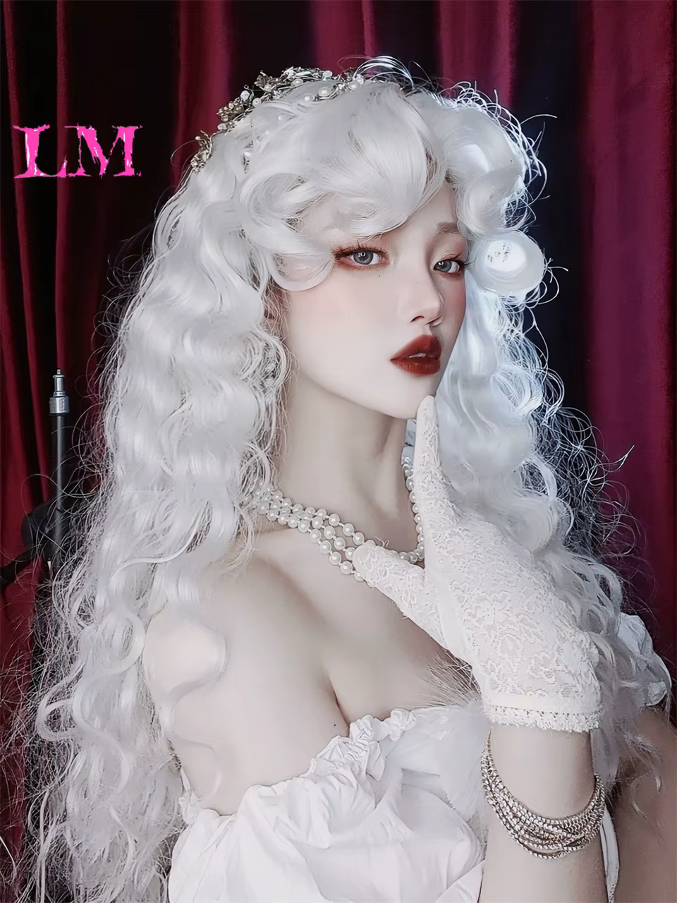 LM LM ﻿ Perruques de Cosplay synthétiques ondulées longues ombrées blanches, perruques synthétiques 