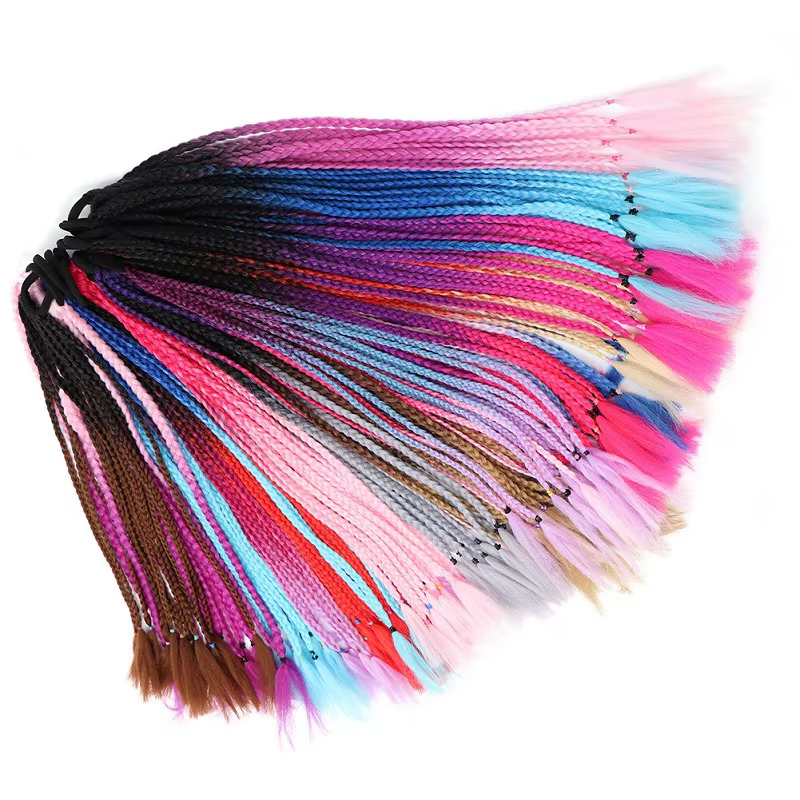 24Inch Synthetic Gradient  Colored Braided Ponytail Hair Extension Elastic Rubber Band Braiding Pony