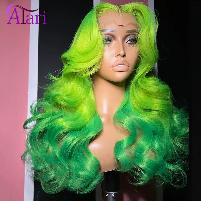 Perruques de cheveux humains Body Wave, vert menthe ombré, perruque droite 613, dentelle transparent