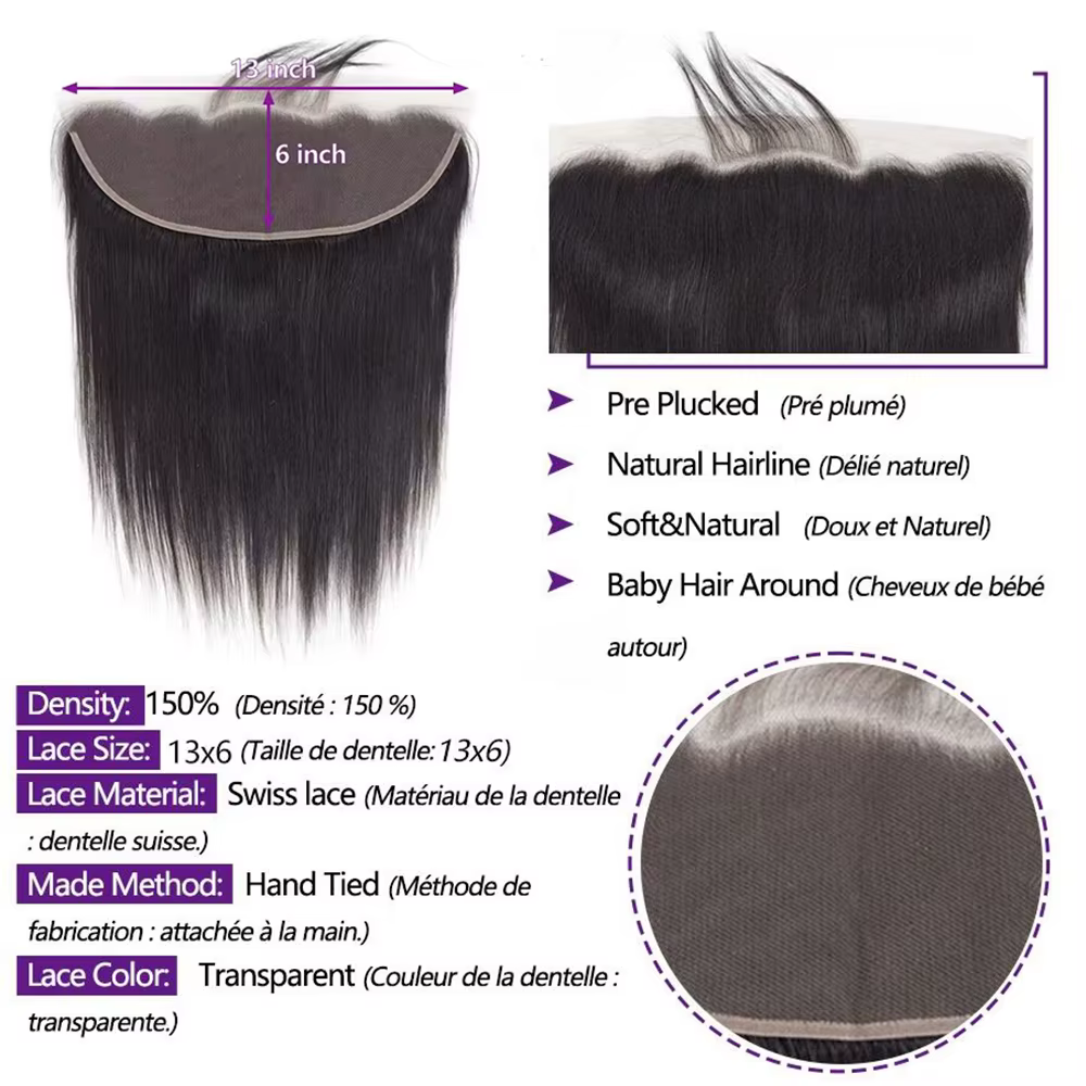 Droite 13X6 dentelle frontale seulement 24 pouces dentelle frontale transparente seulement fermeture