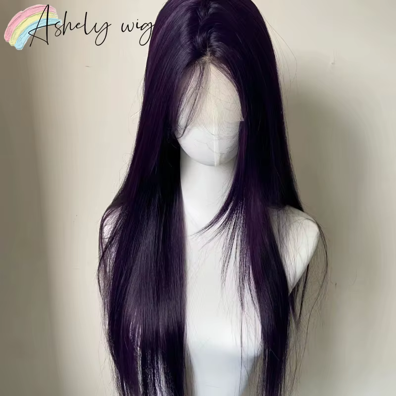 Perruque Lace Front Wig synthétique violette foncée 13x4, perruque longue et lisse pour femmes, usag