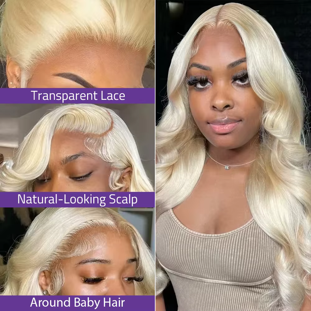 Perruque Lace Frontale Blonde 613 Body Wave en Cheveux Humains, Densité 220, Dentelle HD Transparent