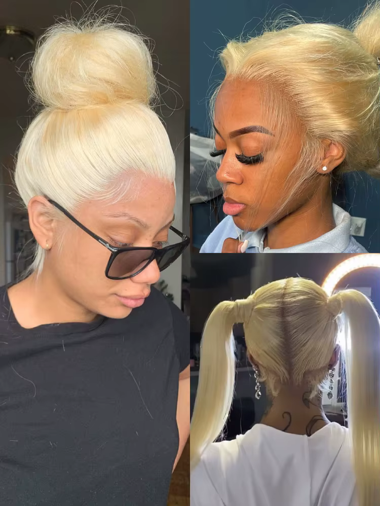 13x6 360 perruque de dentelle cheveux humains pré plumés 613 Blonde couleur dentelle avant perruques
