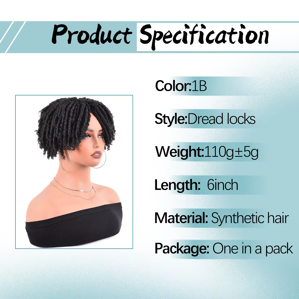 Dreadlock court demi perruques Clips synthétiques dans les cheveux Extension de toupet Afro cheveux