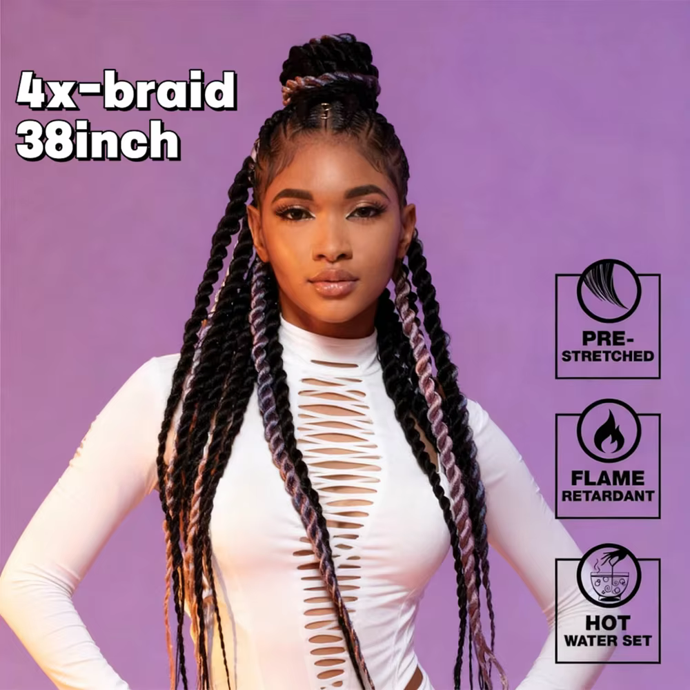 38 pouces 4x Sensationnel pré-câché tresse de cheveux synthétiques kanekalon ignifuge pour tresse de
