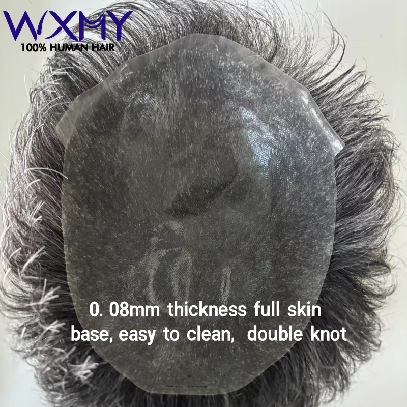 Toupet hommes 0.08-0.10mm Base de peau Durable homme perruque mâle cheveux prothèse coupe de cheveux