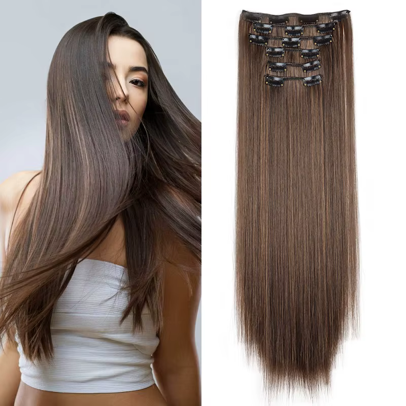 WIGSIN 6 pièces/ensemble synthétique 24 pouces longue Extension de cheveux raides postiche soyeuse p