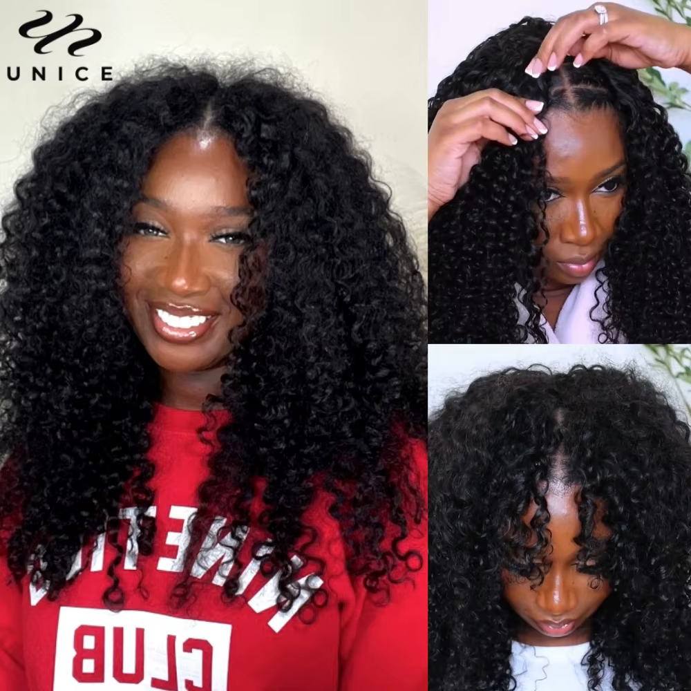 Perruque Unice Hair EasiContour Jerry Curly V Part 100% Cheveux Humains, Bordure Invisible Améliorée