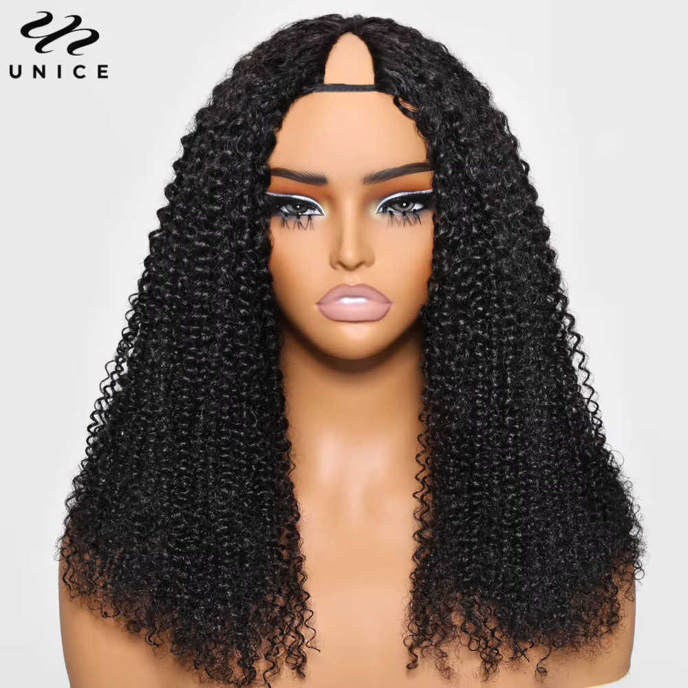 UNice InvisiBlend ™ Perruque crépue bouclée en V avec cordon de serrage, cheveux humains de Style