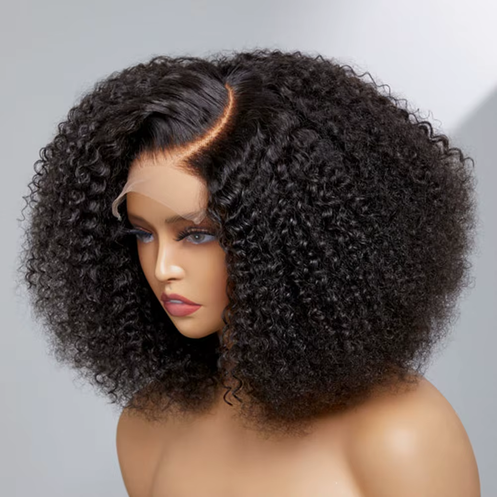 250% densité courte Bob Jerry bouclés perruque de cheveux humains 13x4 Transparent dentelle frontale