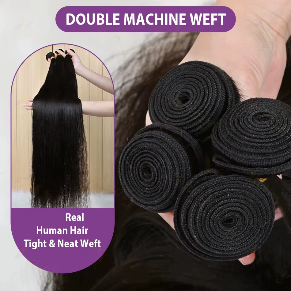 Extensions de Cheveux Humains Bruts Vierges Non Traités Lisses 12A – Lots de 2/3/4 Pièces de Cheveux