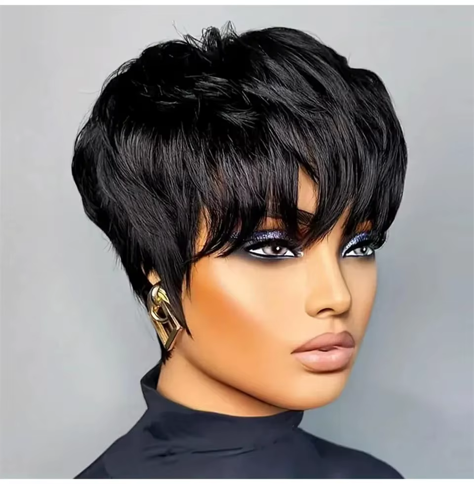 Perruque courte pour femmes perruques de cheveux humains coupe de lutin perruque de vrais cheveux hu