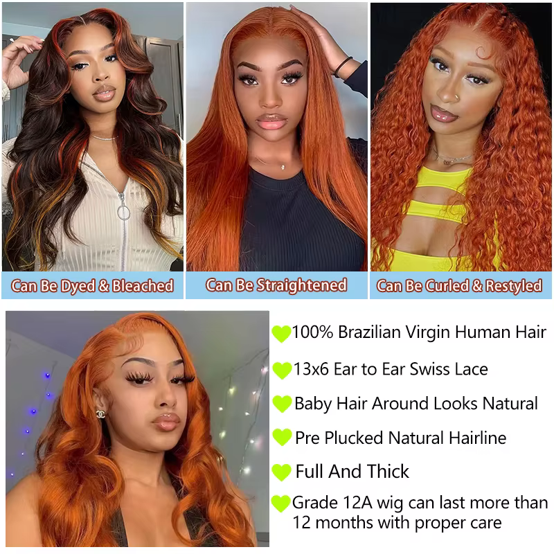 VideoOrange-Perruque Lace Front Wig Body Wave Naturelle, Cheveux Humains, 13x6, 200% de Densité, Pre