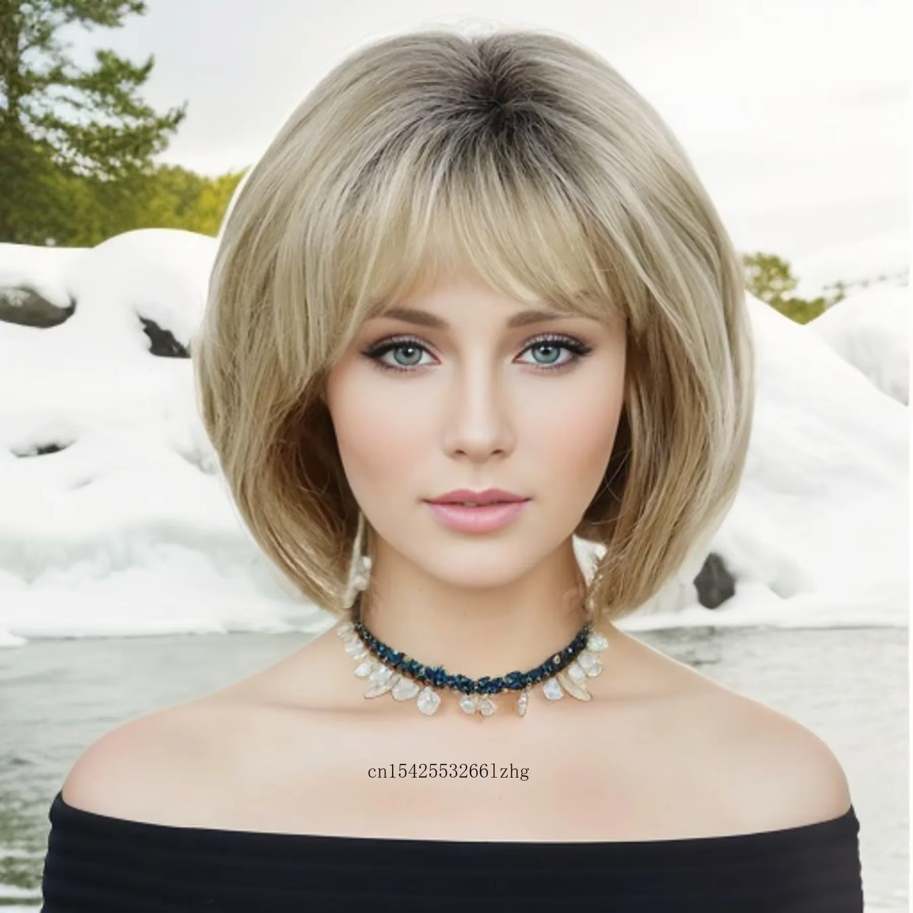 GNIMEGIL synthétique naturel faux cheveux court Bob maman perruques pour femmes couleur Blonde décon