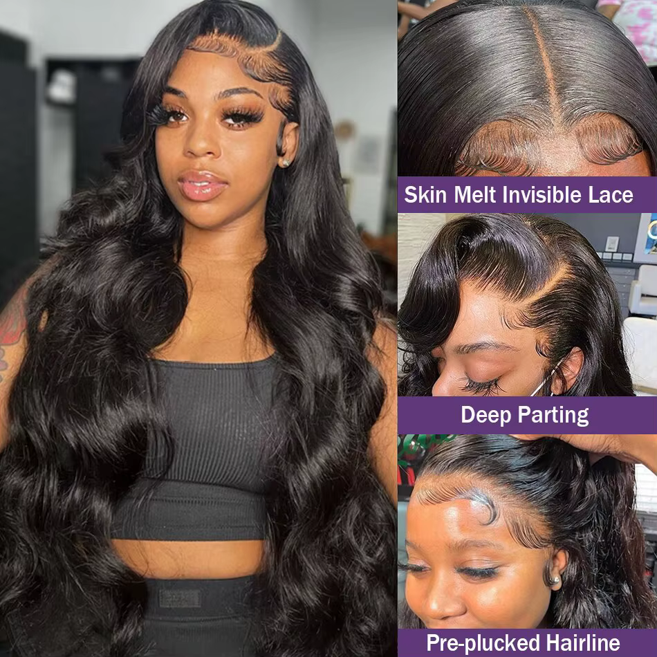 Perruque Full Lace 360 Body Wave, Perruque Lace Front 13x6 en Cheveux Humains, Perruque Frontale HD 