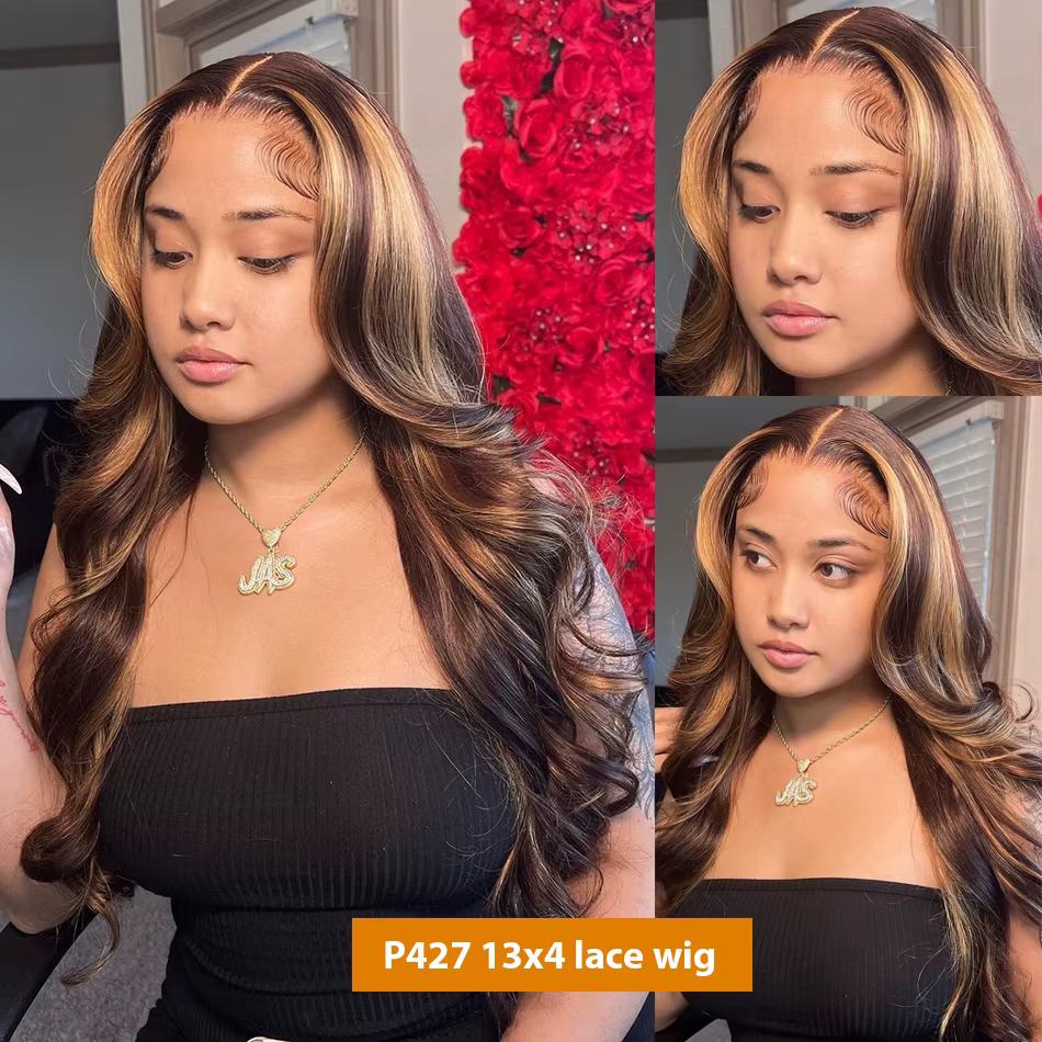 Perruque Lace Frontal Wig Body Wave naturelle, cheveux humains, 13x6 Hd, P427 1B30, noir, marron, bl