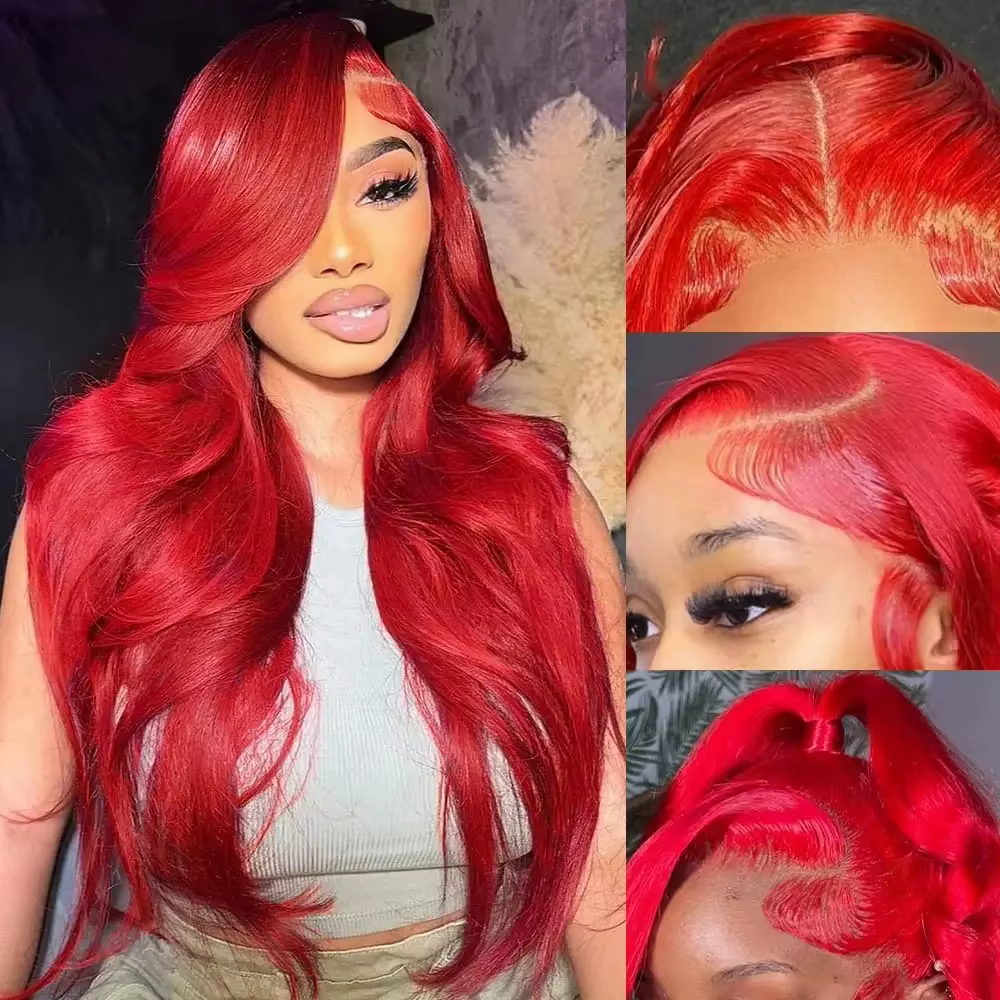 30 40 pouces rouge chaud 13x6 Hd dentelle frontale perruques perruque de cheveux humains brésilien r