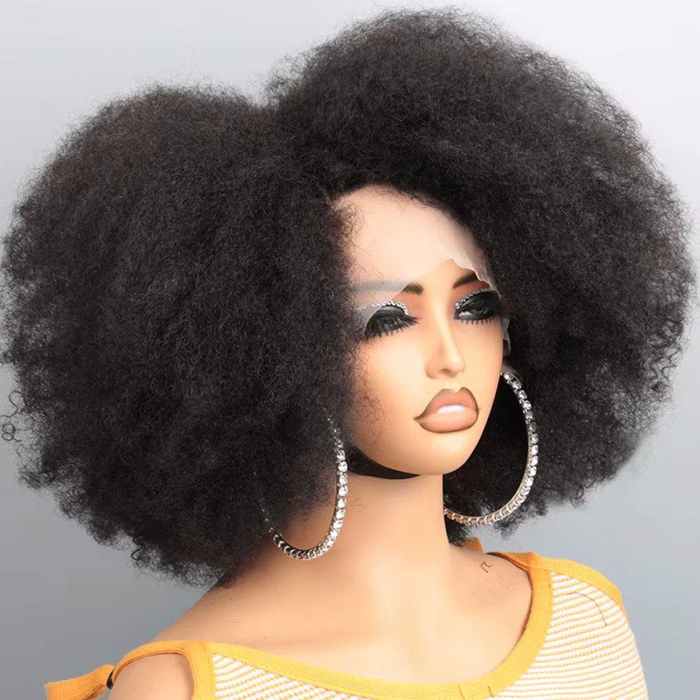 Afro crépus bouclés dentelle avant perruque couleur naturelle Afro Bob cheveux humains naissance des