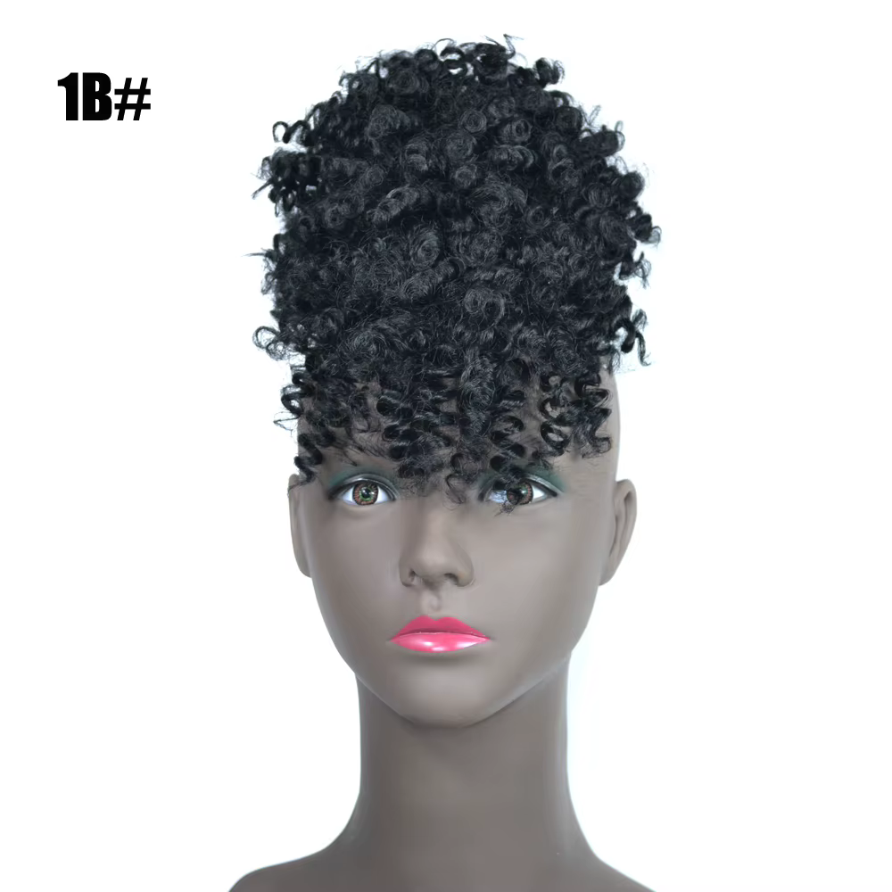 Extensions de chignon afro synthétique, queue de cheval à cordon avec frange, courte, bouclée crépue