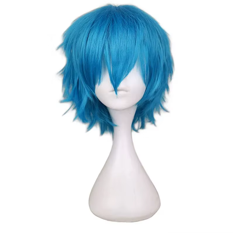 Perruque synthétique courte bleue de dessin animé YUI TAMURA, perruques de Cosplay résistantes à la 