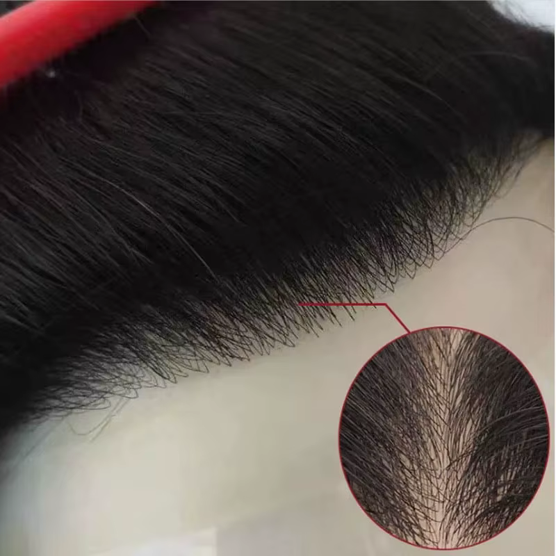 Prothèse capillaire pour hommes en PU à peau fine, système de remplacement capillaire frontal en V,