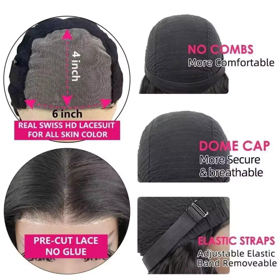 Perruque Bling Hair 180 Density Deep Wave 5x5 sans colle, cheveux humains prêts à porter, avec closu