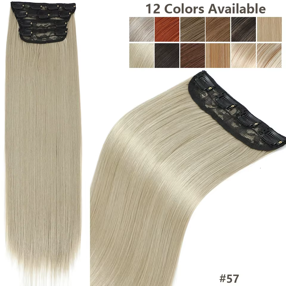 Extensions de cheveux lisses blondes orange de 24 pouces avec clips, ombré marron6 #   Highlight P27
