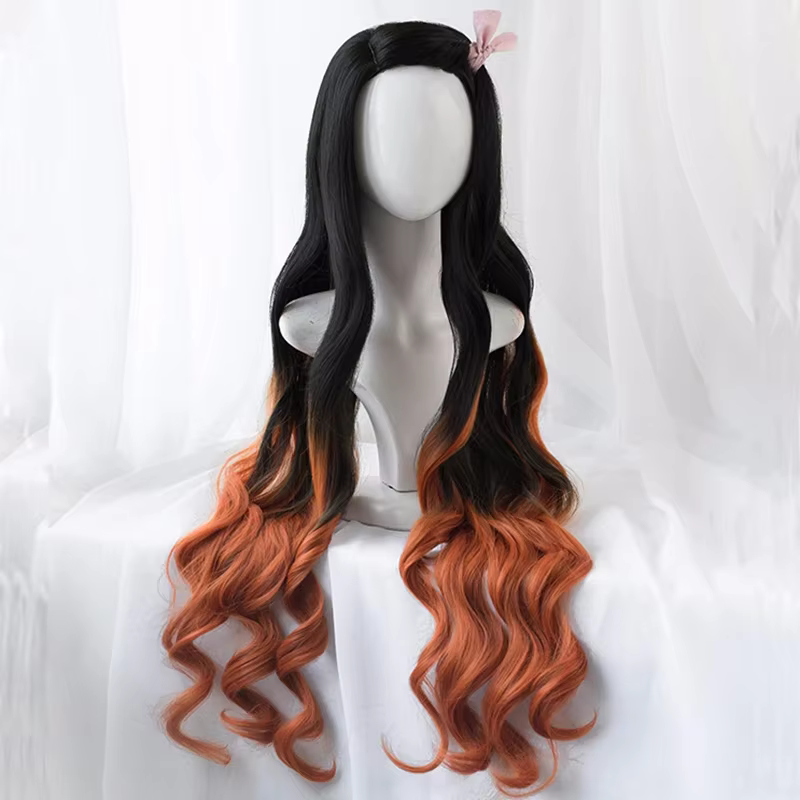 Perruque Kamado Nezuko, accessoires de cosplay Nezuko, perruque synthétique résistante à la chaleur,