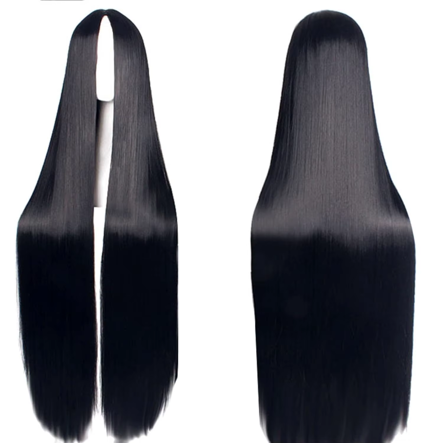 Perruques noires longues de 40 pouces / 100 cm pour femmes, avec raie au milieu, synthétiques, résis