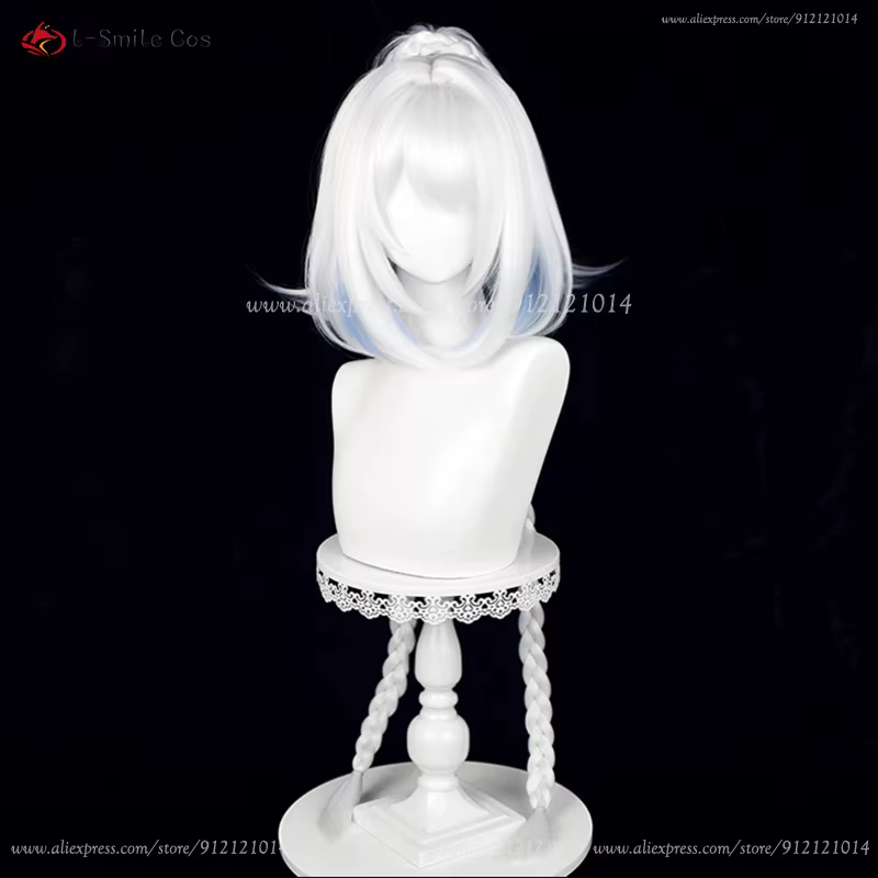 Mualani Cosplay perruque 110 cm de Long tressé blanc bleu perruques mixtes Meztli Mualani Anime Cosp