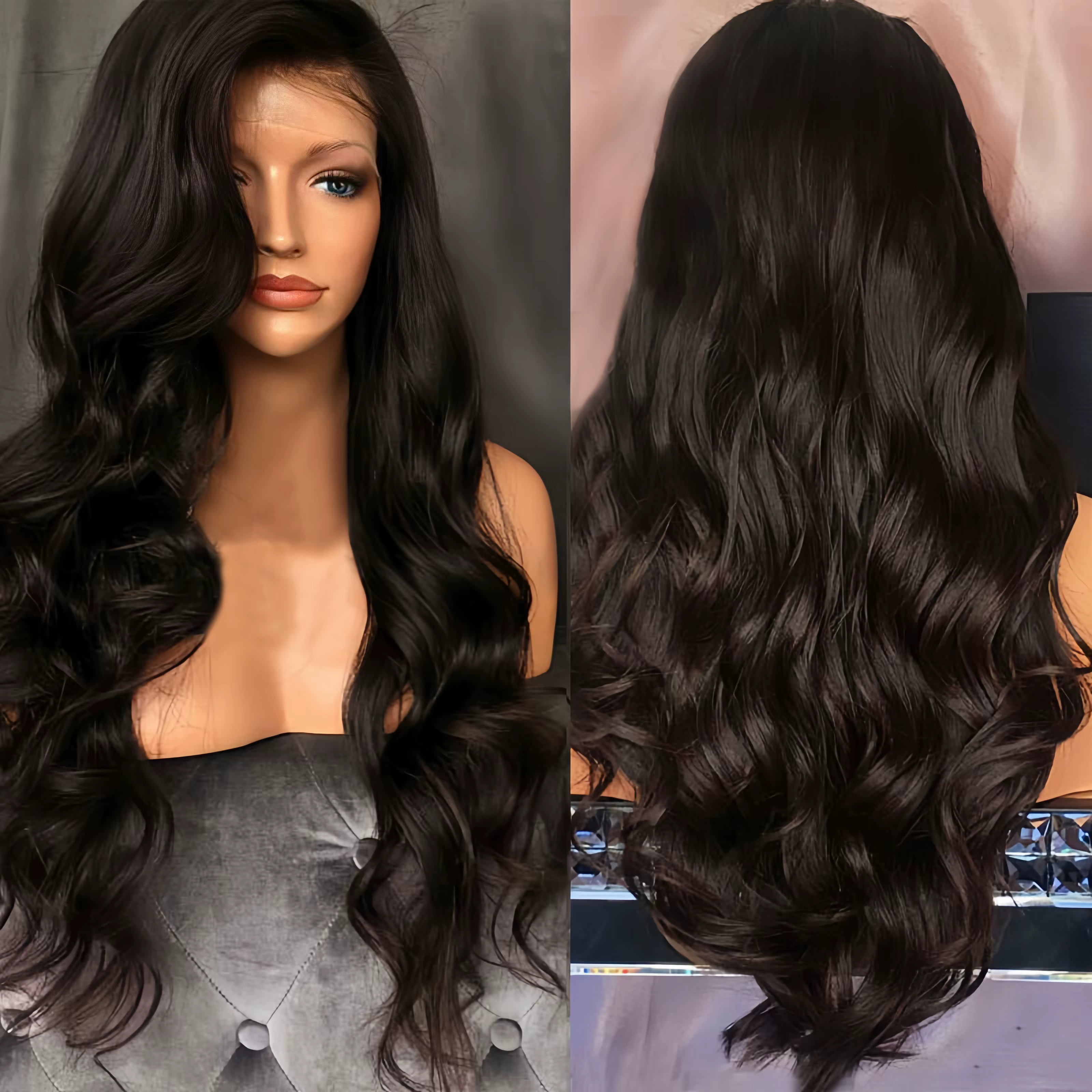 Perruque en grosses vagues cheveux longs bouclés moelleux longs cheveux noirs mode fibre synthétique