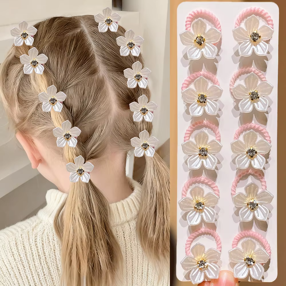 Bandes de cheveux élastiques pour filles, 10 pièces, avec strass et décorations florales, attaches d