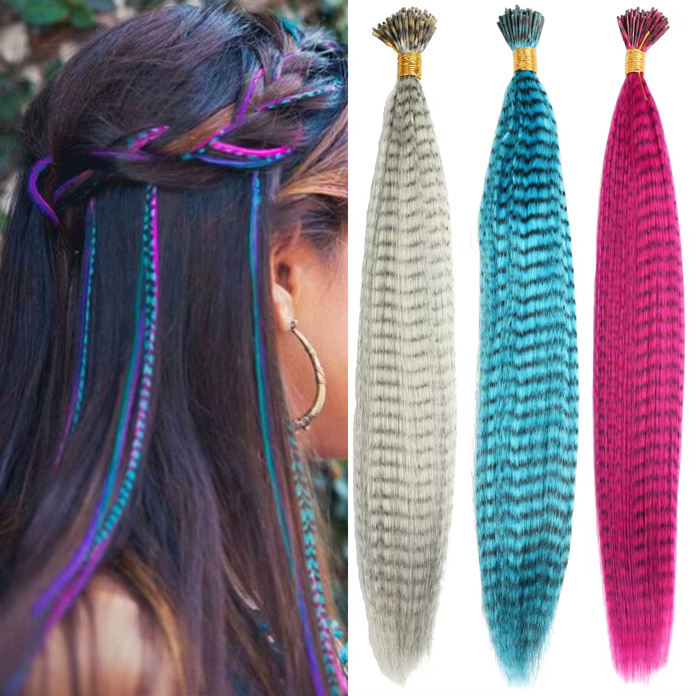 LISI GIRL Extensions de cheveux synthétiques en plumes colorées 16 pouces 10 pièces/pack bleu violet