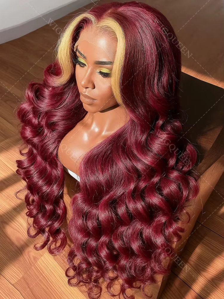 Perruques Lace Front 13x4 HD Transparentes Body Wave en Cheveux Humains Brésiliens, Couleur 99J/613 