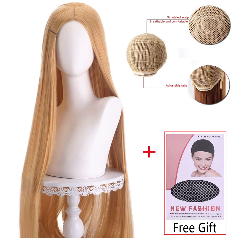 Perruque de Cosplay synthétique longue et lisse, 100cm, séparation centrale, fendue, blonde, rose, r