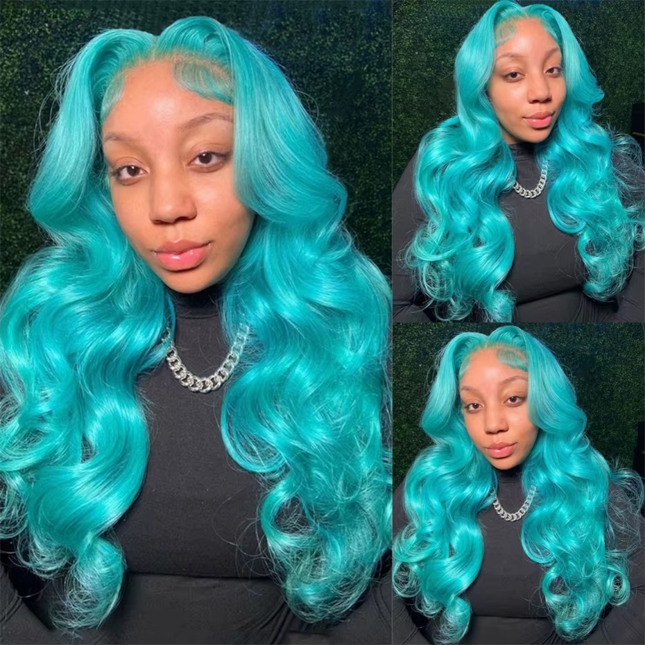 Perruques de cheveux humains bleu cyan 13x6 pour femmes, perruque frontale en dentelle verte menthe 
