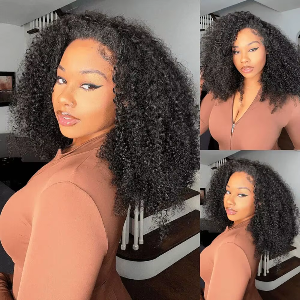 250% demi-perruque cheveux humains Afro crépus bouclés bandeau perruque mise à niveau 3 en 1 demi-pe