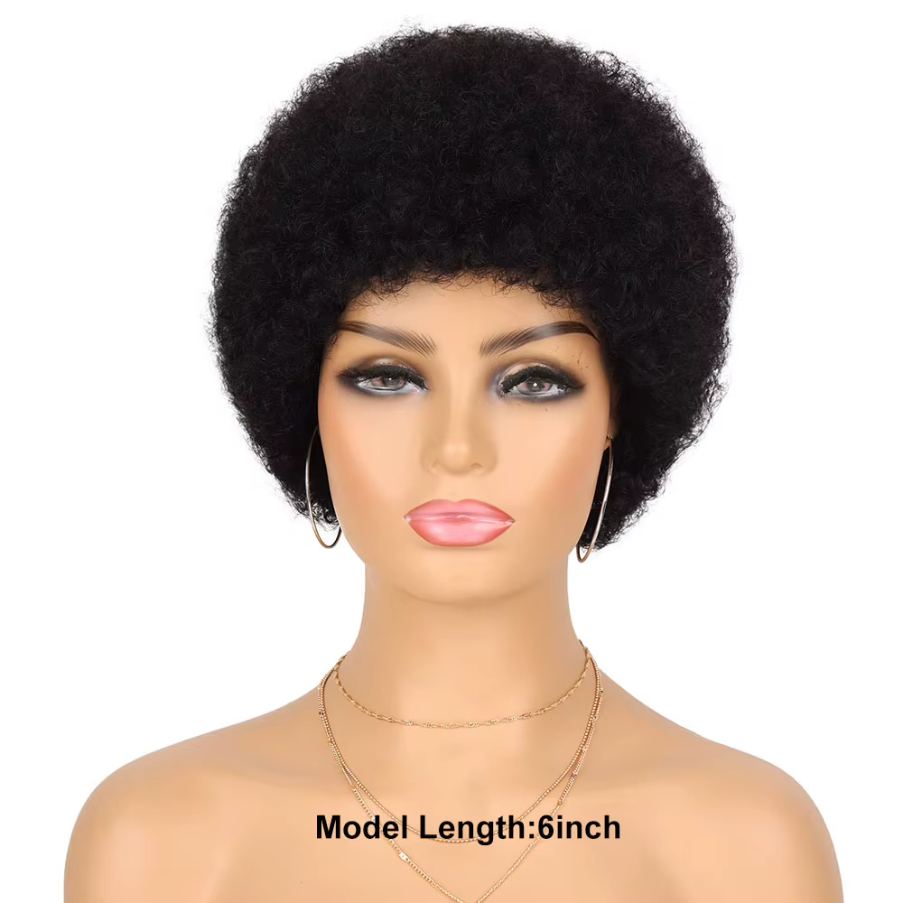 Perruque de cheveux humains courts Afro crépus bouclés pour femmes cheveux moelleux court Pixie bouc