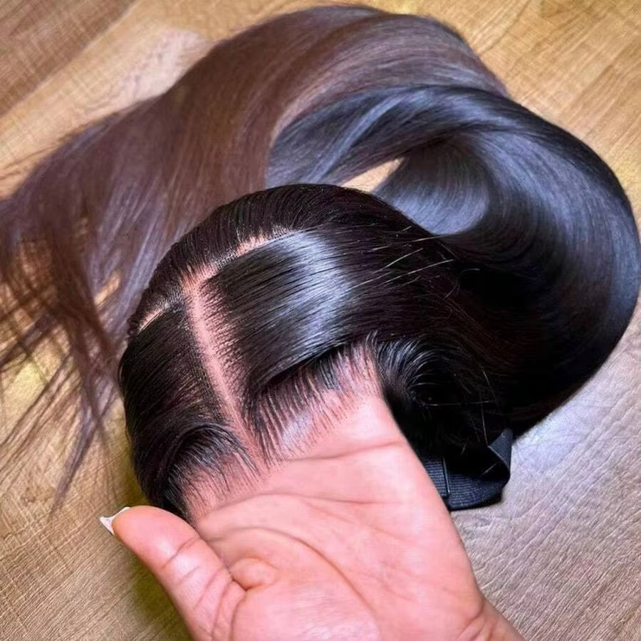 Perruques de cheveux humains Bling Hair 6x9 lisses et soyeuses sans colle avec dentelle frontale pou