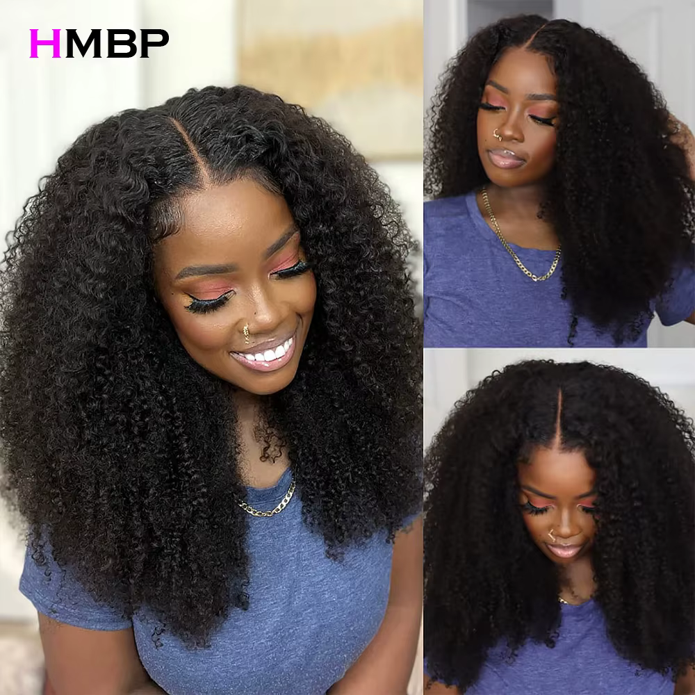350 densité Afro crépus bouclés 360 sans colle pleine perruque de dentelle 13X6 HD dentelle frontale