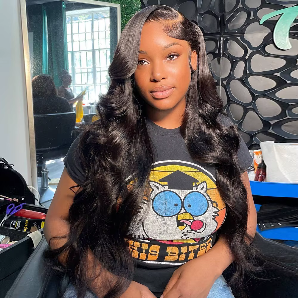 Perruque de cheveux humains Body Wave densité 200, Lace Front HD transparente 13x4, noire, avec Lace